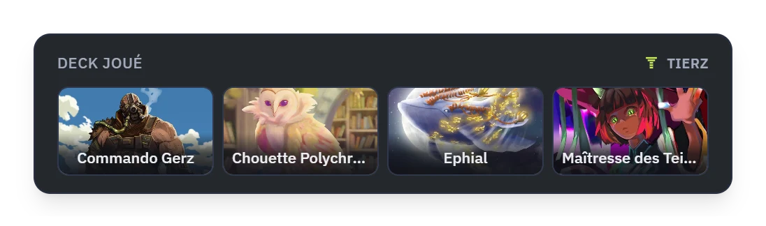 The deck played widget: four illustrated cards with their names.