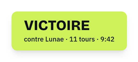 The end-of-match banner: “Victory”, the opponent, the number of turns and the length.